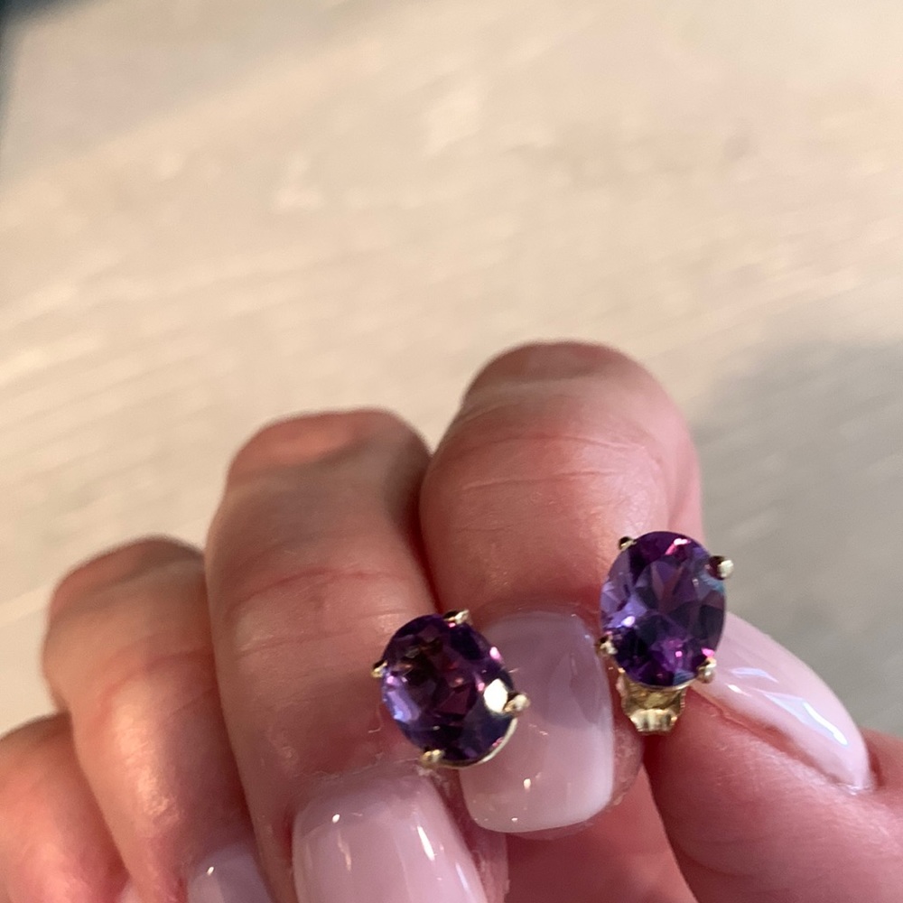 Amythest 14 k gold earrings